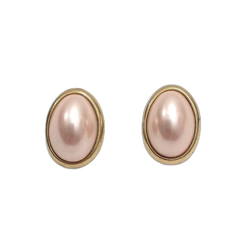 Pink Trifari Earrings Signed Faux Pearl Vintage Gold Tone Earring #J212